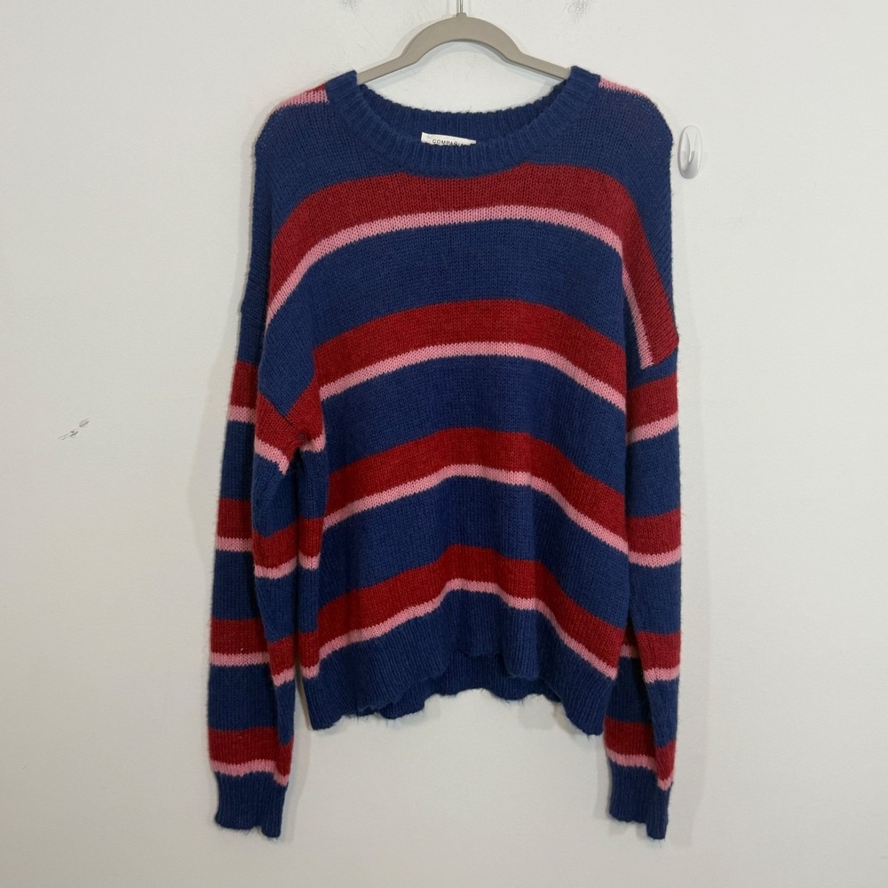 Compania Fantastica Womens Sweater Size Large Blue Pink Striped Cozy Oversized